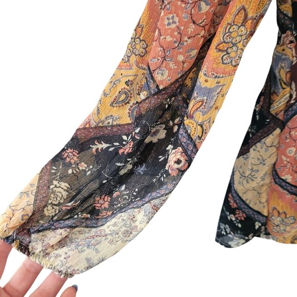 American Eagle Patchwork Boho Blouse Top Womens Size XS Tie Back Keyhole Y2K - Picture 7 of 10